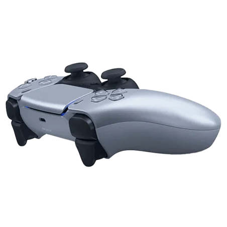 Vue de la manette DualSense PS5 montrant la prise casque 3,5 mm et le microphone intégré.