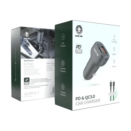 Chargeur Voiture Fast Dual Port Type C et USB - Green Lion - 1M
