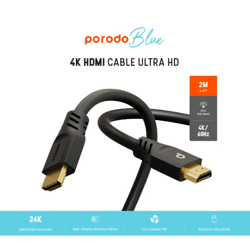 Cable HDMI 4K Ultra HD- Porodo Blue - 3 Mètres